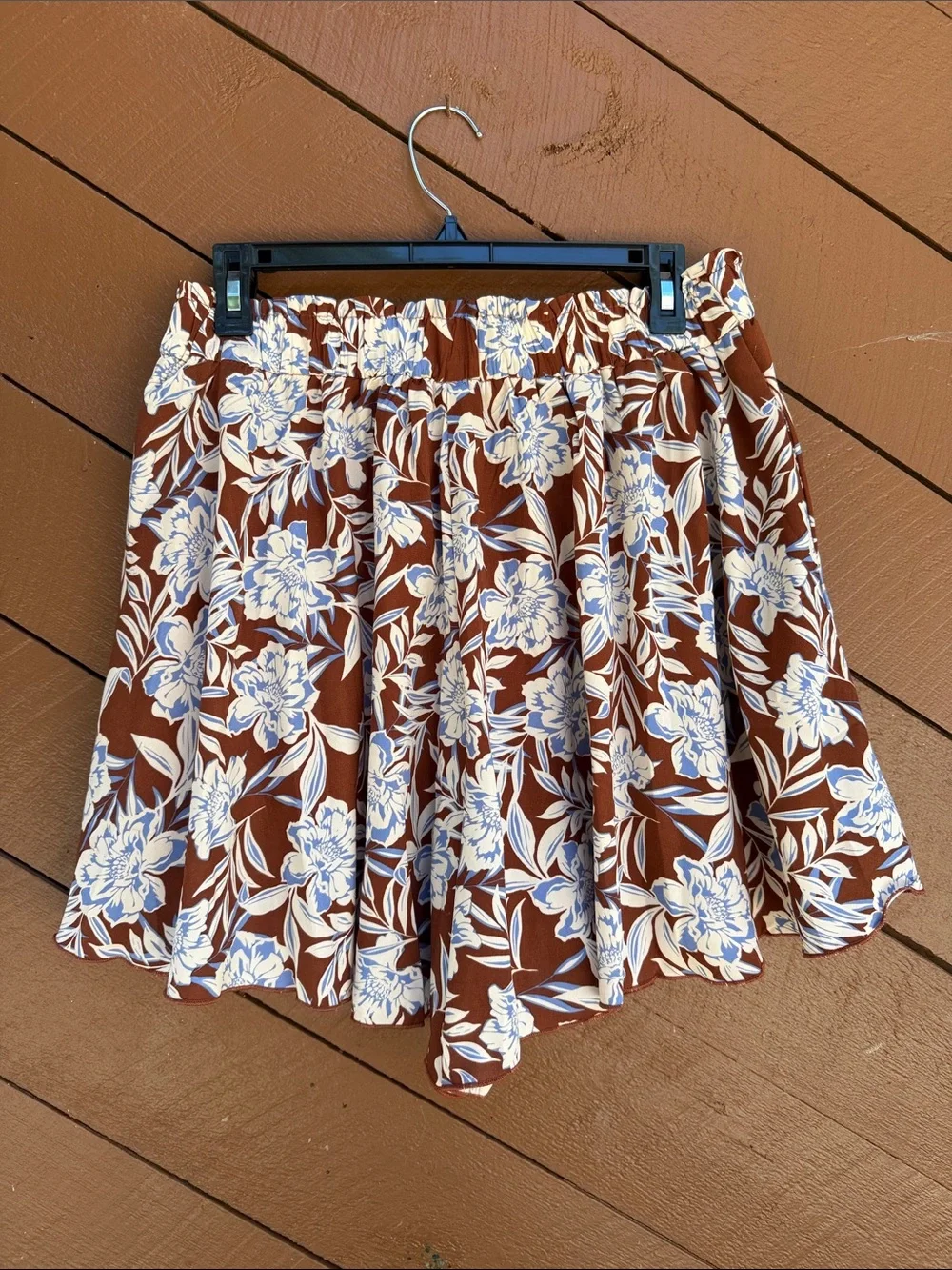Brown Floral Women’s Skort with Blue & Cream Flowers